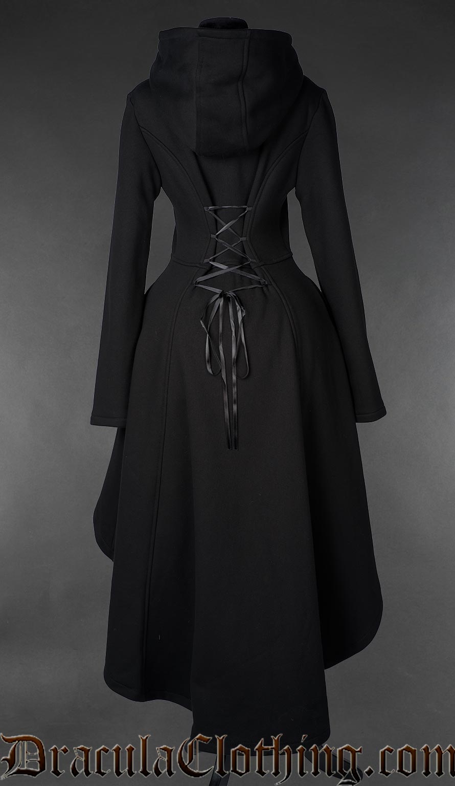 Thick cotton long high low hoodie with black zipper and a gothic cross