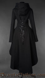 Thick cotton long high low hoodie with black zipper and a gothic cross