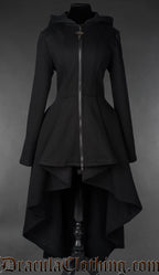 Thick cotton long high low hoodie with black zipper and a gothic cross