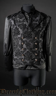 Black Jacquard Double Buttoned Vest