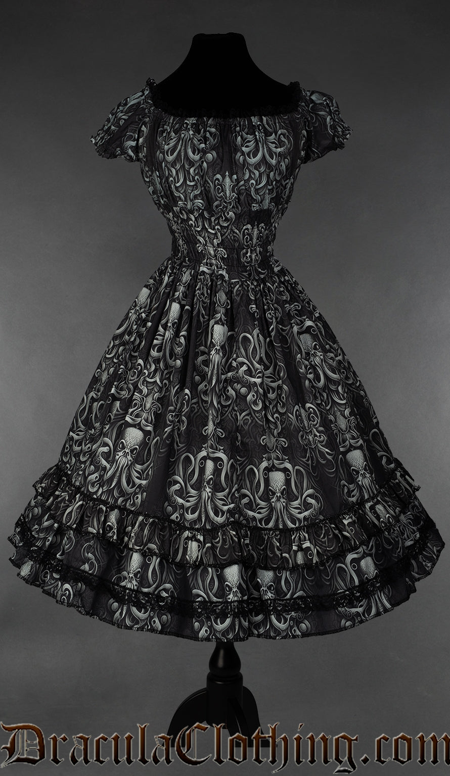 Women's kraken inspired grey and black dress with stretchy bust and waist