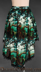Back view of kraken print high low skirt shower longer back and elasticated waistband