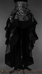 Grey and black kraken inspired printed women's bustle skirt shown with the front raised by two strings