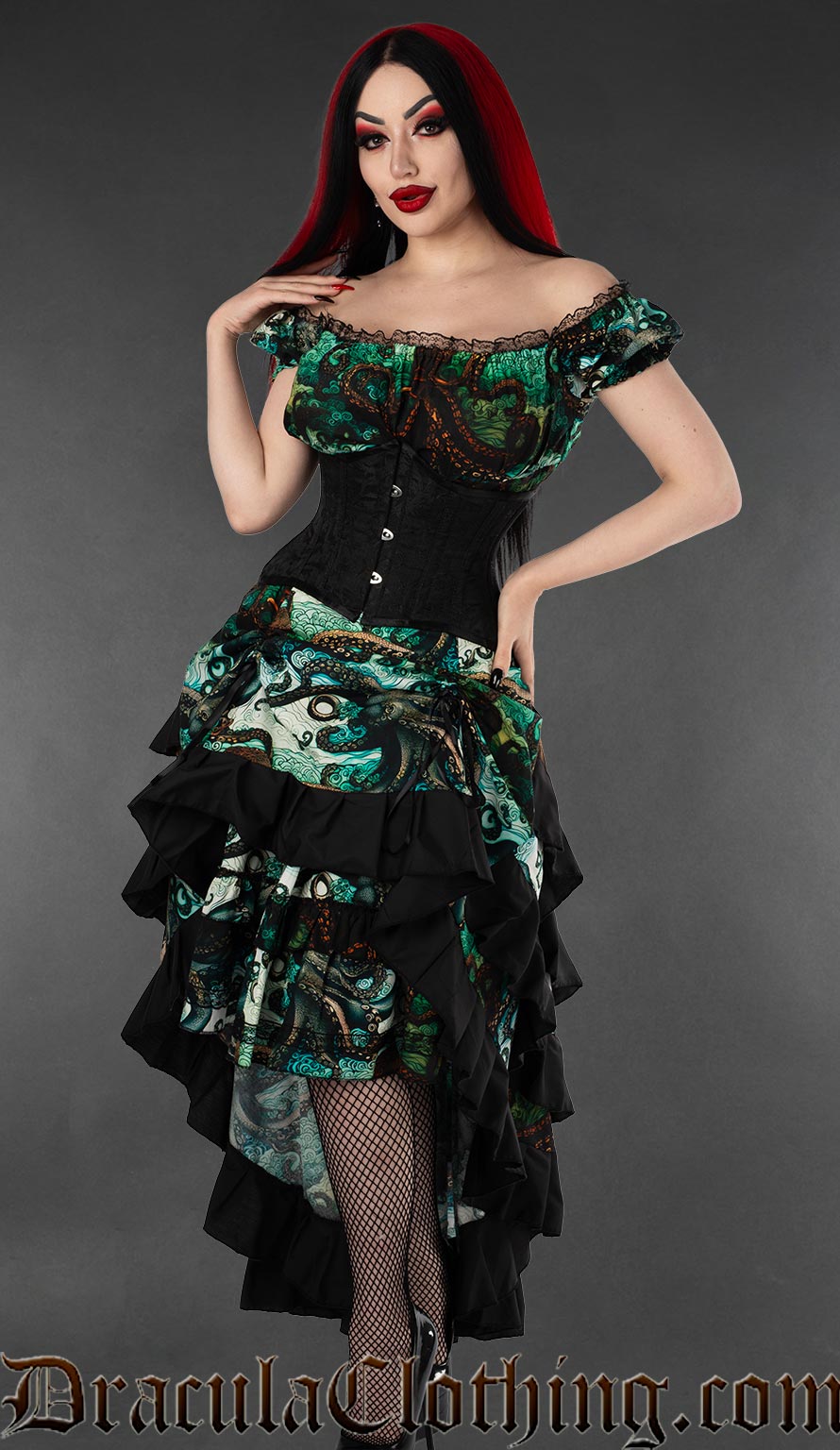 Kraken Print Gothabilly Dress L Kraken Print Gothabilly Dress L