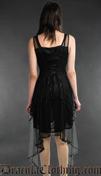 Back of lace satin dress showing adjustable lacing in the torso