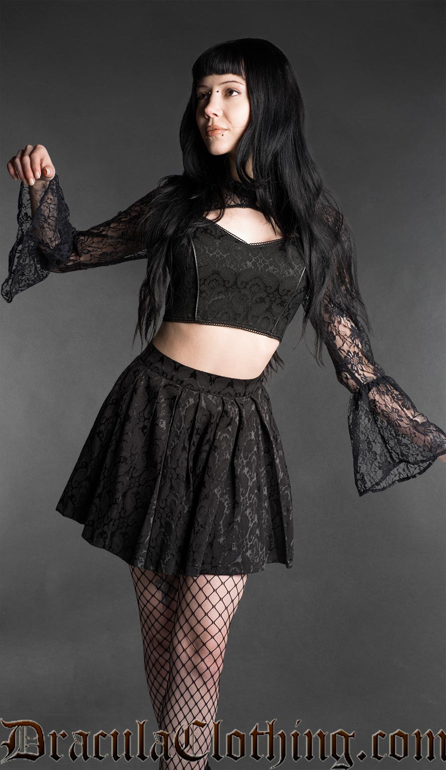 Lace Sleeve Gothic Crop Top