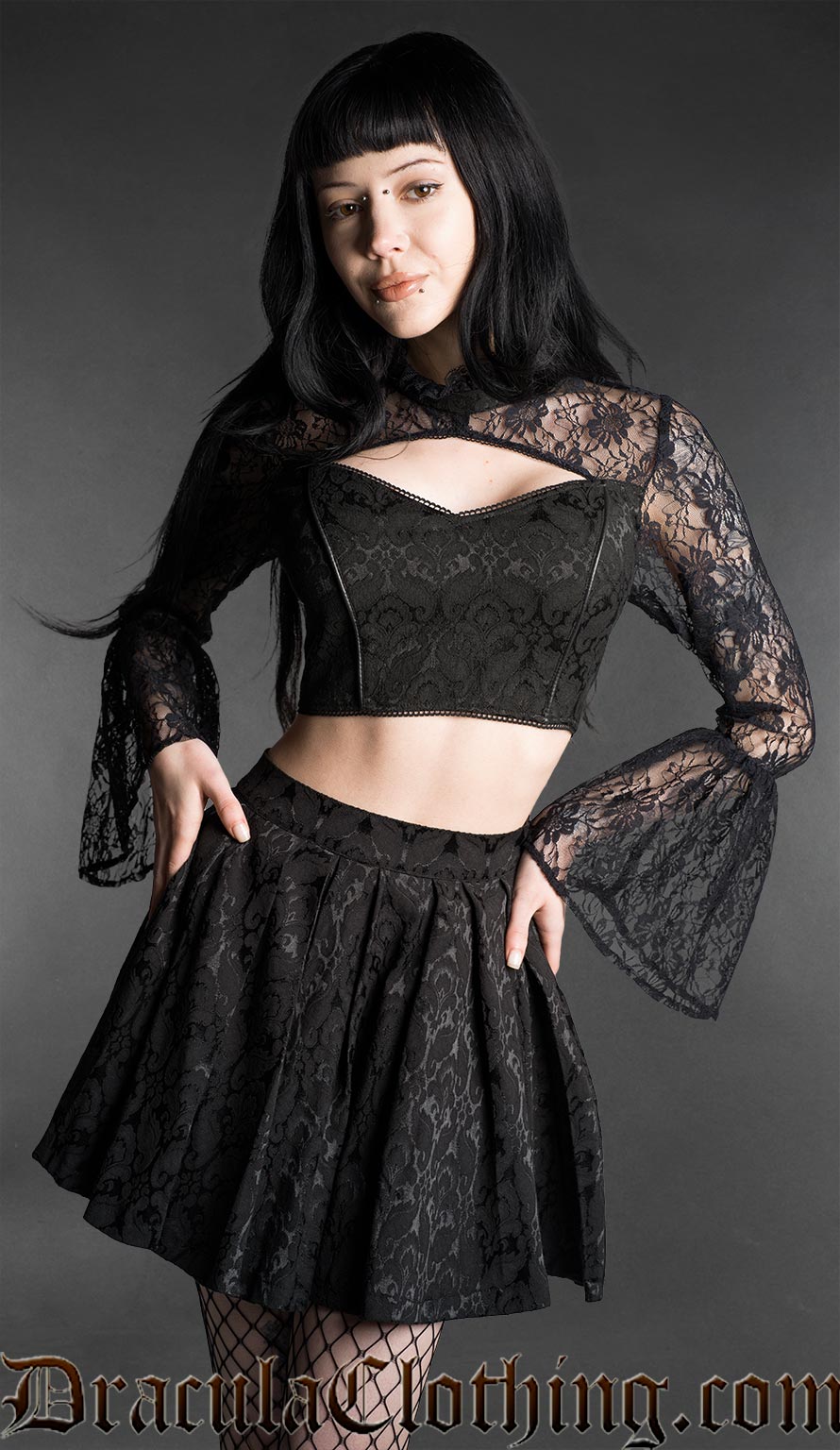Lace Sleeve Gothic Crop Top