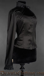 Long Sleeved Satin Keyhole Blouse