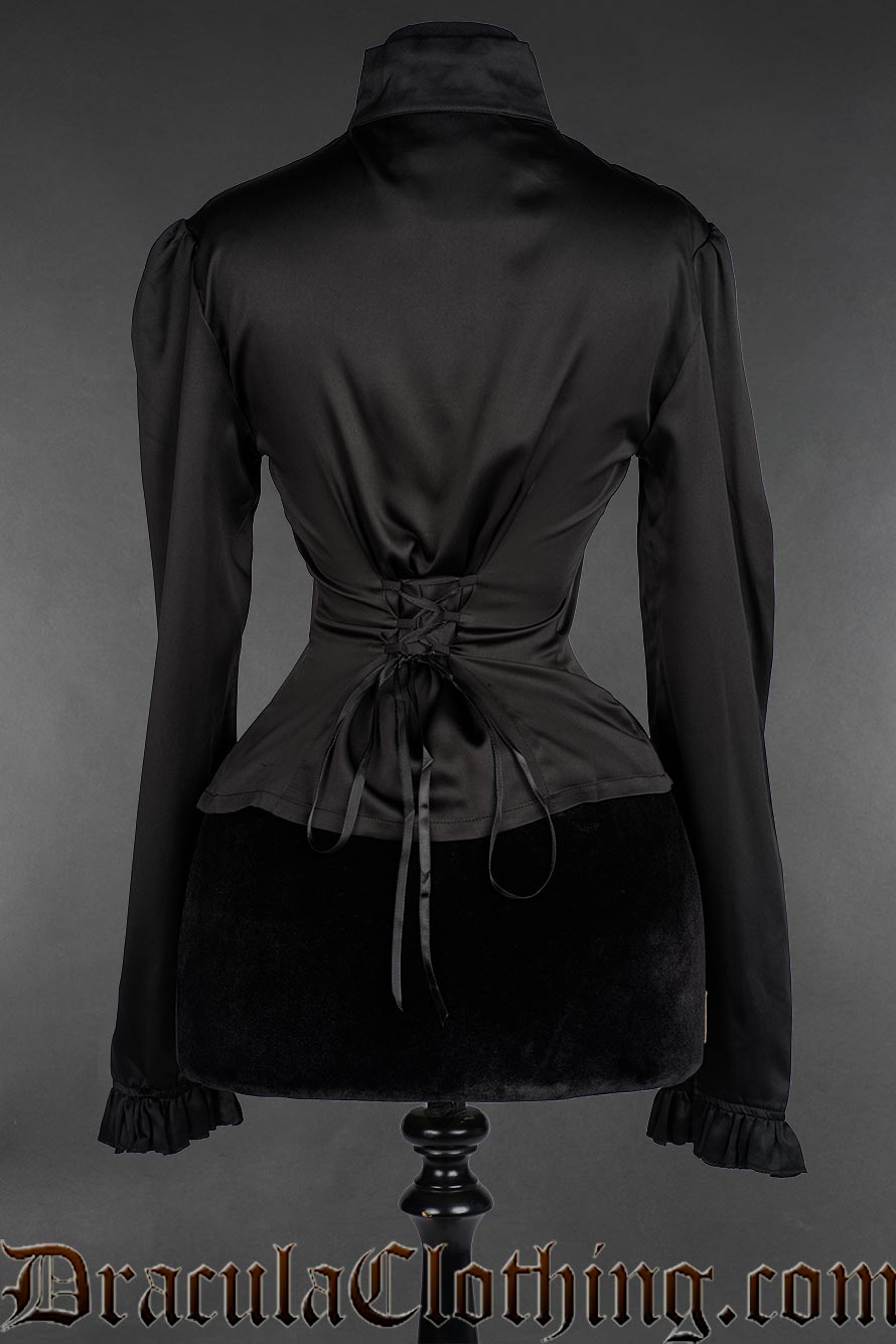 Long Sleeved Satin Keyhole Blouse