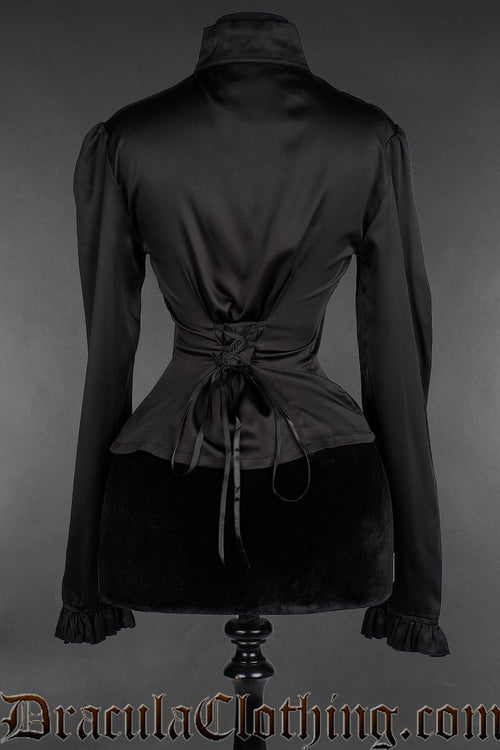 Long Sleeved Satin Keyhole Blouse