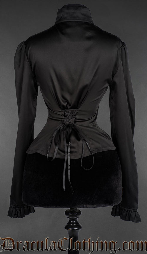 Long Sleeved Satin Keyhole Blouse
