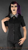 Midnight Striped Collar Short Sleeved Blouse