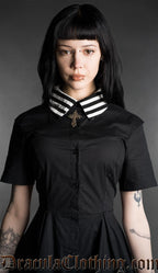 Midnight Striped Collar Short Sleeved Shirtdress