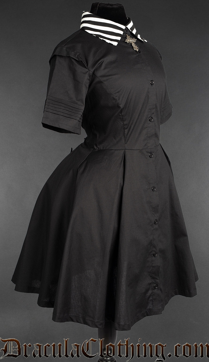 Midnight Striped Collar Short Sleeved Shirtdress