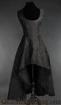 Women's gothic black brocade high low dress with rounded neckline