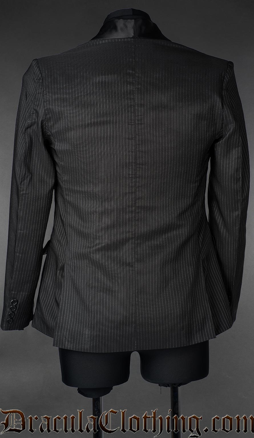 Back view of men's pinstripe groom jacket