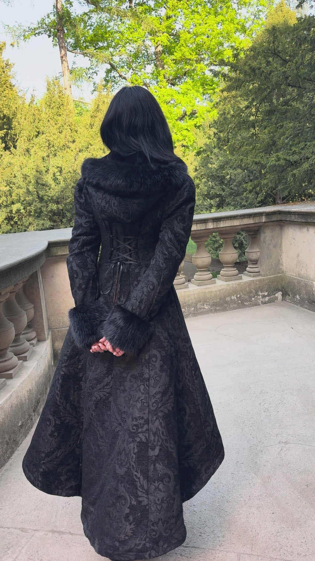 Gothic High Low Brocade Winter Coat