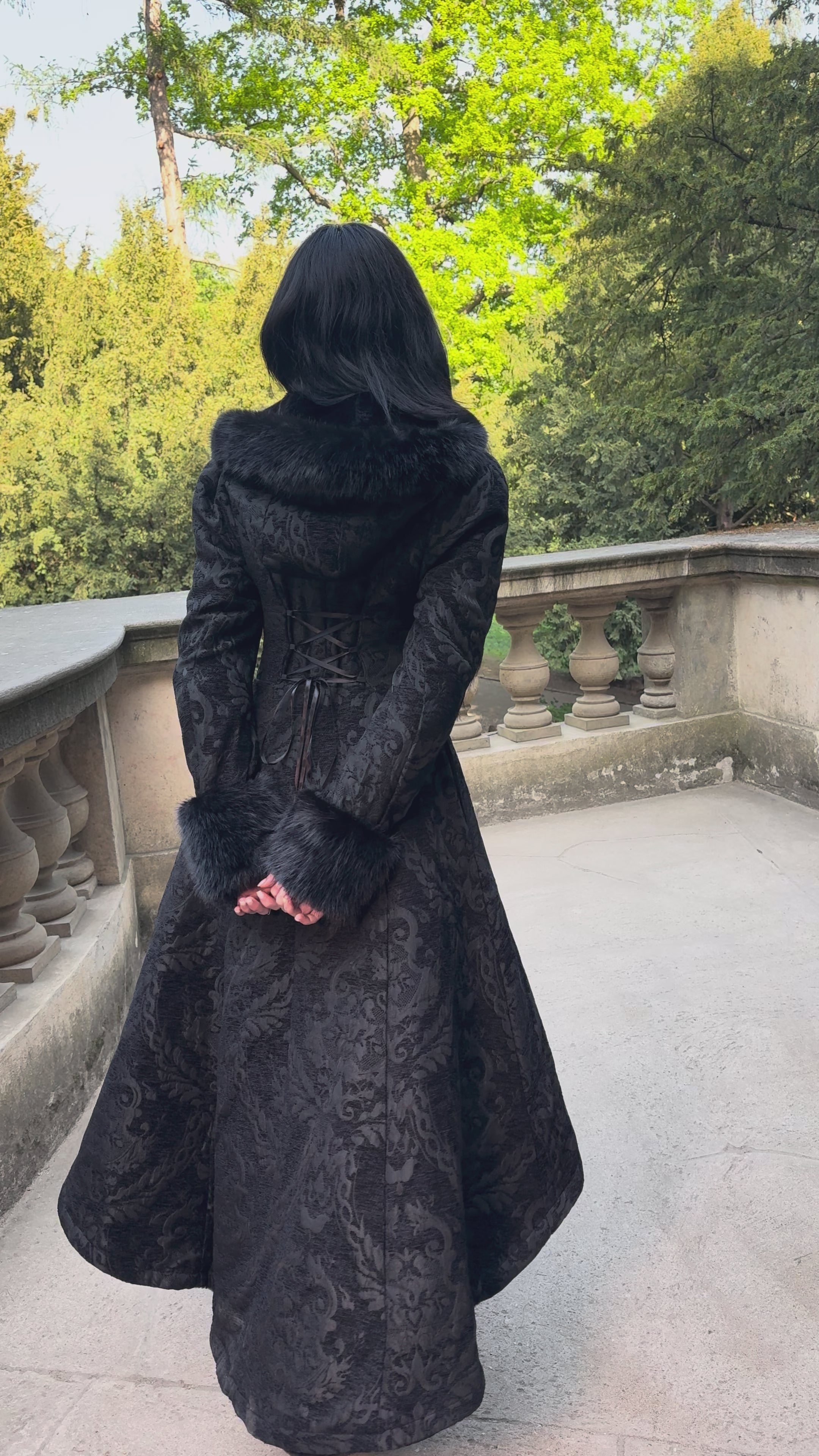 Gothic High Low Brocade Winter Coat