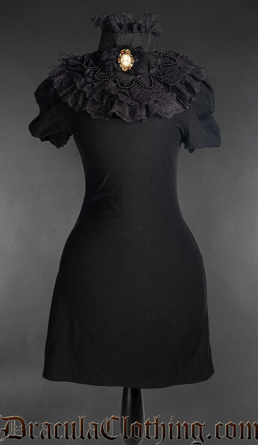 black puff dress Puff Sleeve Collar Dress – DraculaClothing