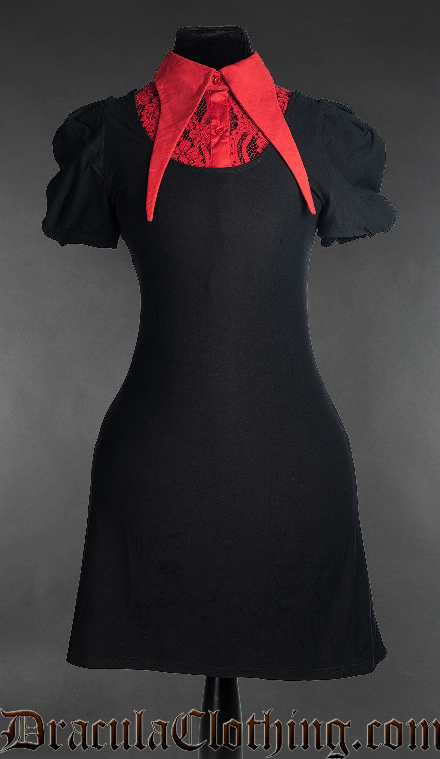 black dress with red collar Black Red Dress