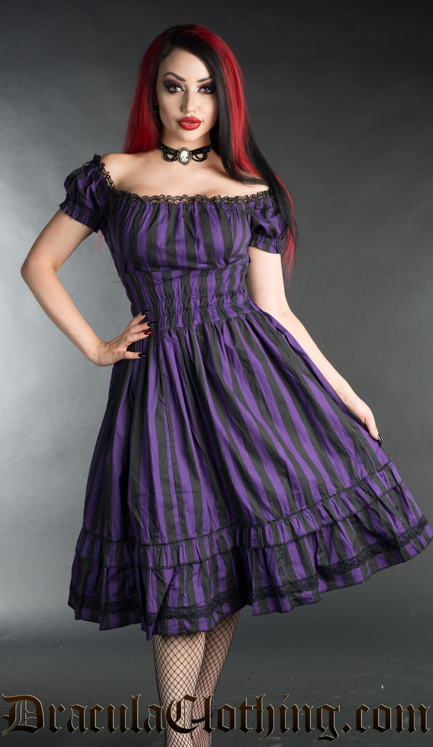 Purple Striped Gothabilly Dress Purple Striped Gothabilly Dress