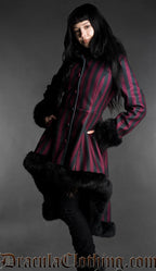Bordeaux Striped High Low Winter Coat