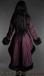 Bordeaux Striped High Low Winter Coat