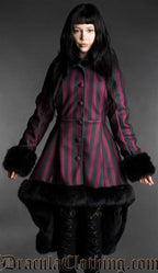 Bordeaux Striped High Low Winter Coat