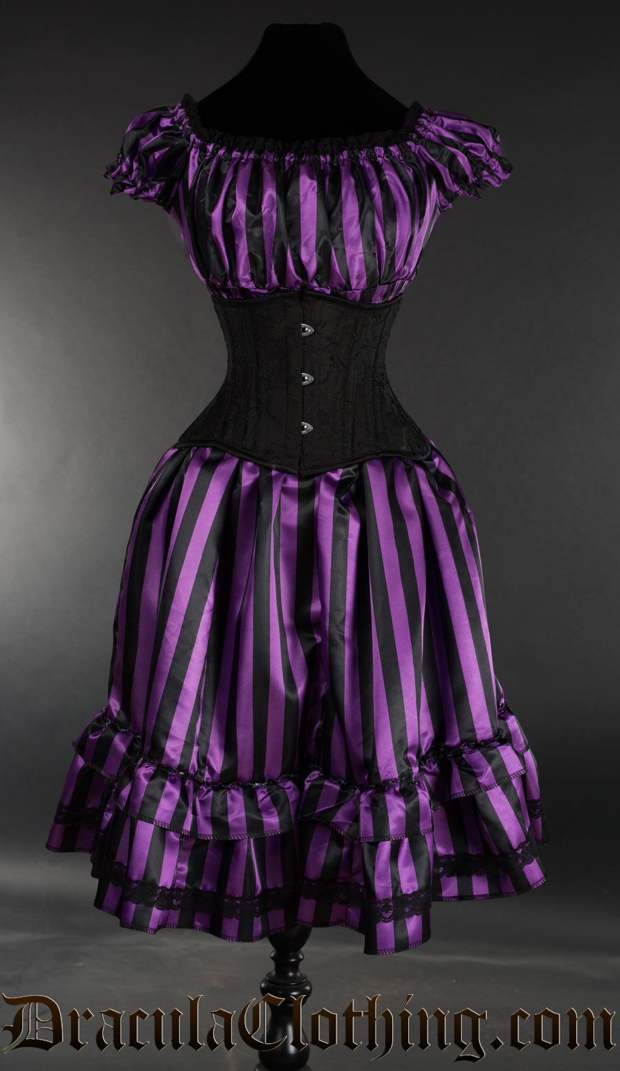 black and purple dress drifblim Purple Striped Satin Gothabilly Dress – DraculaClothing