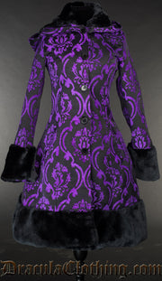 Purple Brocade Thick Winter Coat