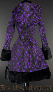 Purple Brocade Thick Winter Coat