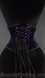 Purple velvet waist cincher corset, back view with lace-up closure