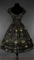 Back view of women's sphinx cat print dress showing elasticated stretchy waist