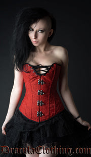 RED BROCADE CLEAVAGE CLASP CORSET