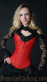 RED BROCADE CLEAVAGE CORSET