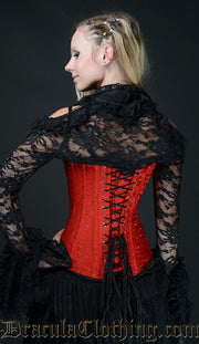 RED BROCADE CLEAVAGE CORSET