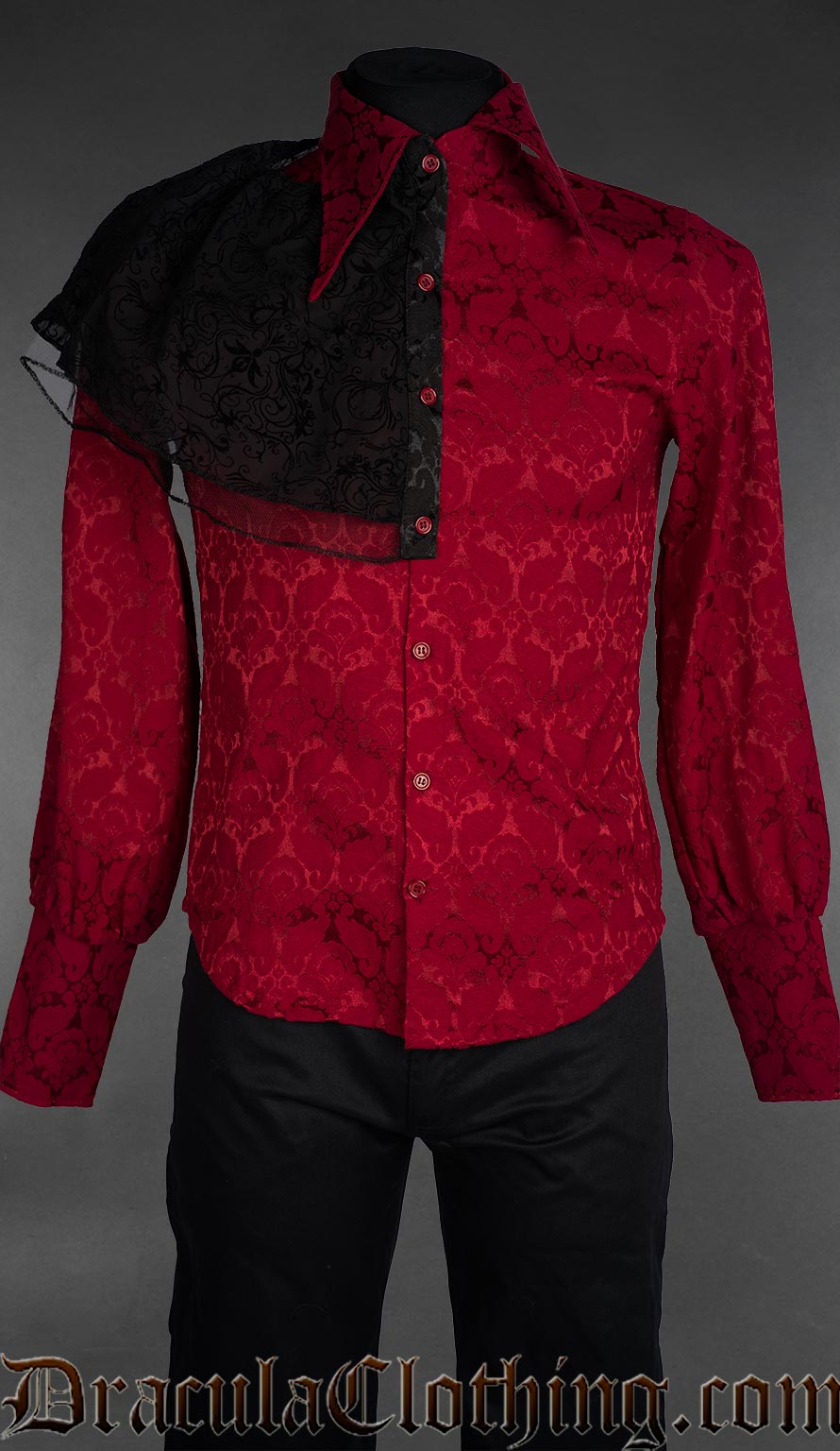 Red Brocade Corporate Goth Shirt