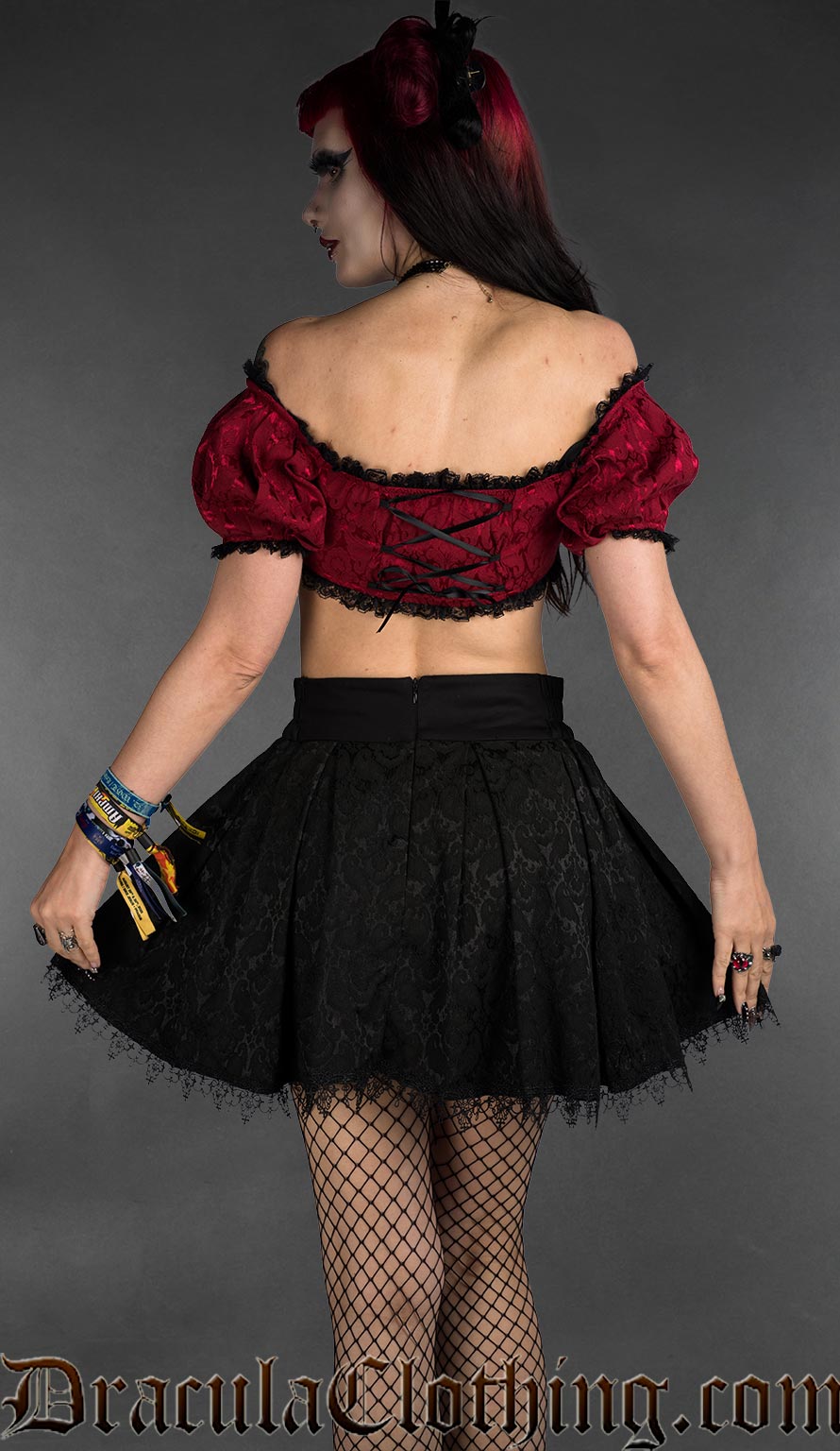 Red Brocade Crop Top