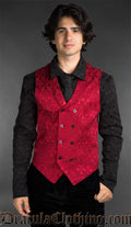 Gothic red brocade double-breasted waistcoat for men with tailored fit and classic design