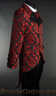 Red Brocade Double Buttoned Tailcoat