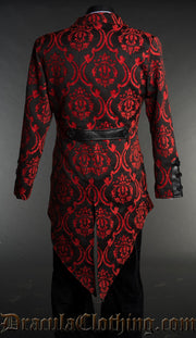 Red Brocade Double Buttoned Tailcoat