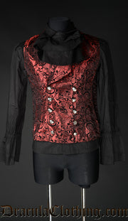 Red Brocade Double Buttoned Vest