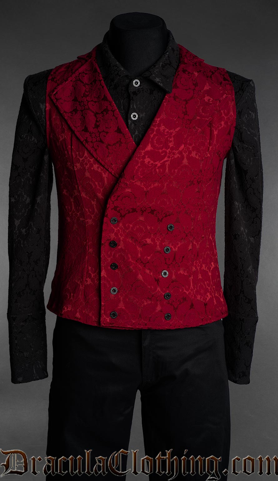 Red Brocade Double Buttoned Vest