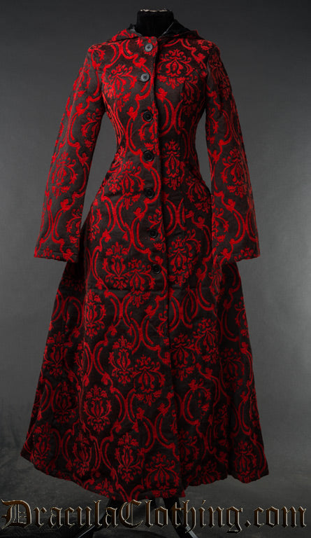 Red Brocade Hooded Coat 