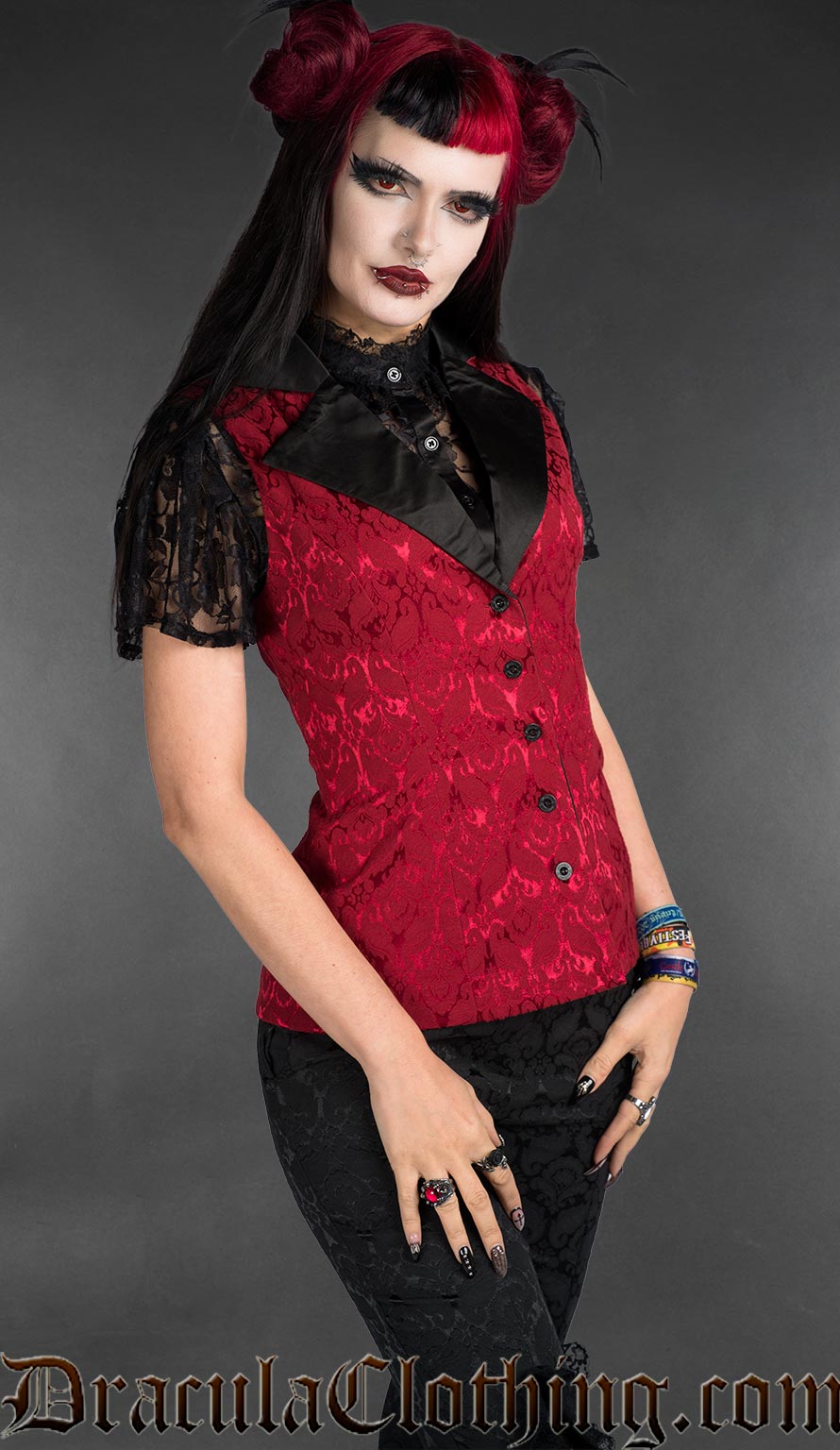 Red Brocade Ladies Vest