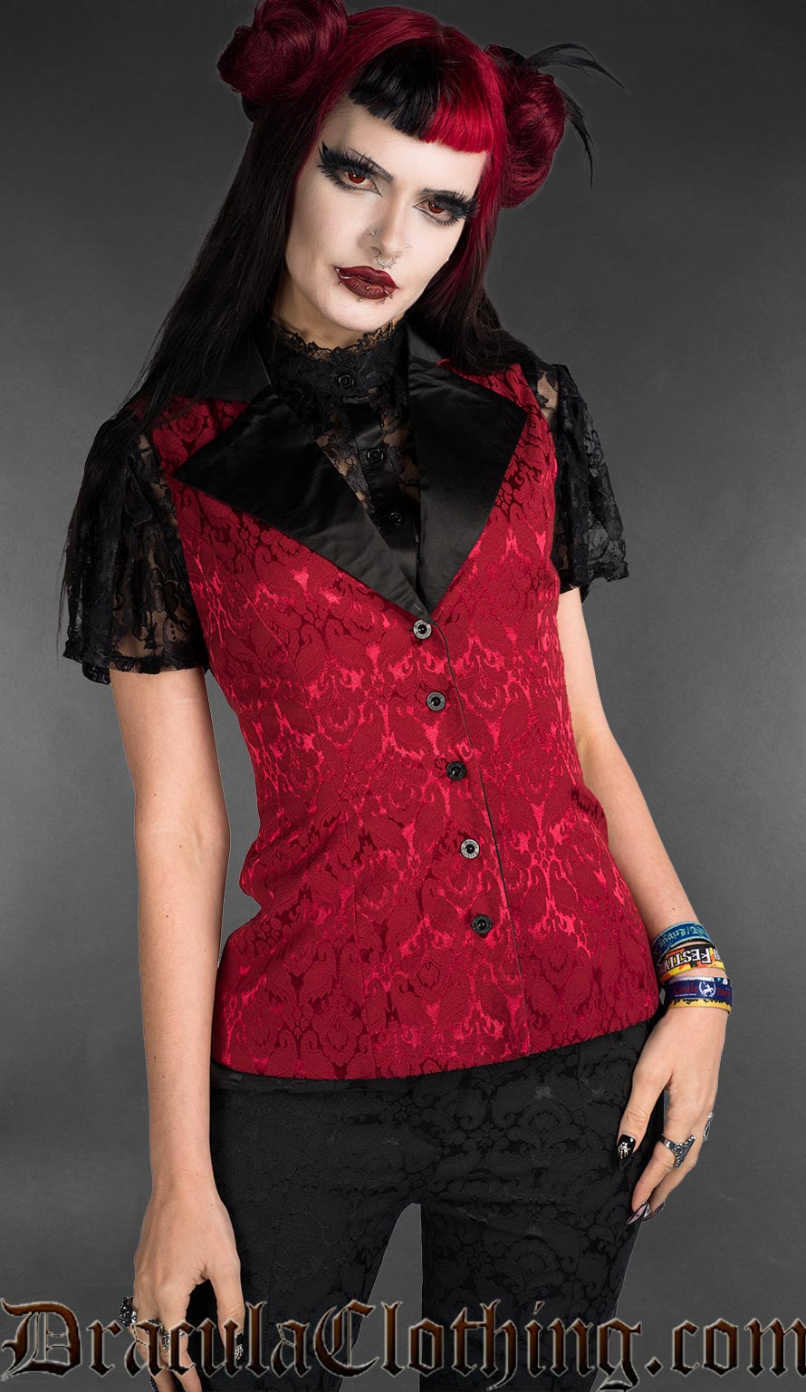 Red Brocade Ladies Vest – DraculaClothing