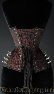 Red Brocade Spike Extreme Waist Clasp Corset 