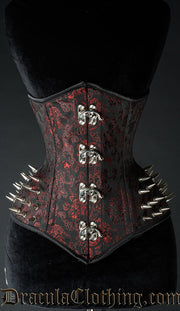 Red Brocade Spike Extreme Waist Clasp Corset 