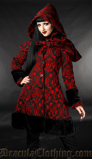 Red Brocade Thick Winter Coat