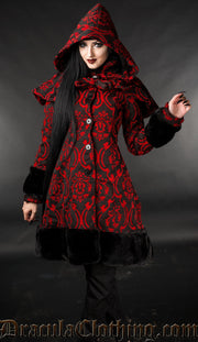 Red Brocade Thick Winter Coat